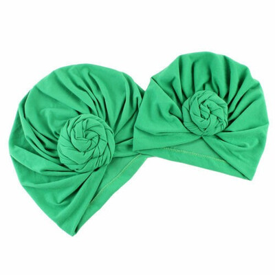 

2019 New Womens Babys 2PCS Cotton Solid Knot Head Cover Hat Wrap Turban Cap