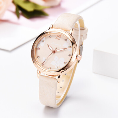 

〖Follure〗Fashion Simple And Simple Leisure Flower Scale Leather With Strap Ladies Watch