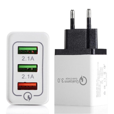 

Portable Travel Home Universal 3-Port USB Wall Charger QC30 Quick Charge Fast Charging USEU Plug Charger Adapter for Smartphones