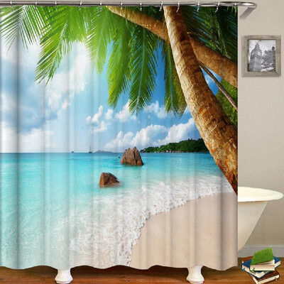 

Shower Curtain Seaside Scenery Printed Blackout Curtains Waterproof Mildew-proof Bathroom Curtain 71"x71