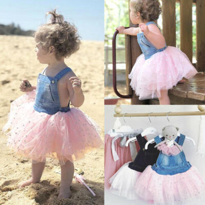 

Cute Toddler Baby Girl Princess Denim Dress Tutu Tulle Skirt Clothes Sundress UK