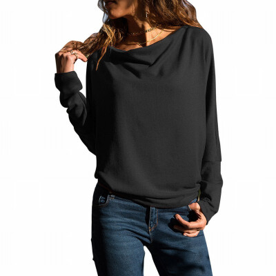 

Solid color round collar long sleeve tight-fitting womens T-shirt casual sweatshirt