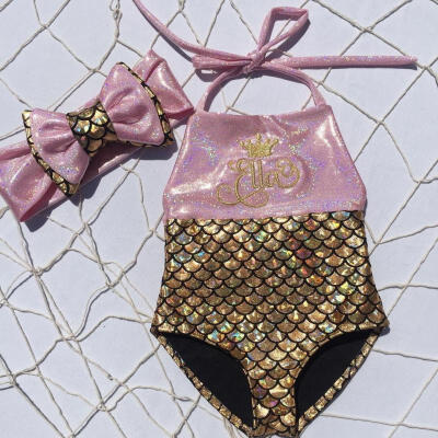 

Girls Kids Mermaid Fancy Bow Sequins Swimmable 2pcs Bikini Set Swimwear Swimsuit