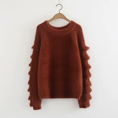 

New autumn&winter 2018 pure&fresh color round neck pullover sweater with loose shoulder sleeve knitted sweater