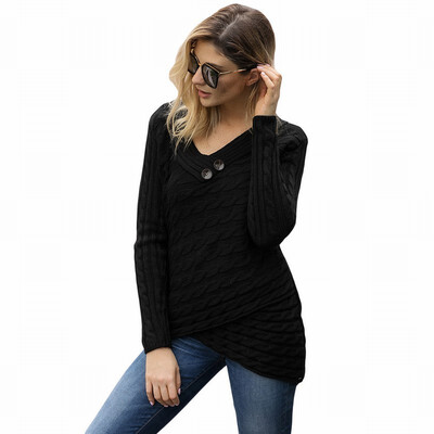 

Womens sweater V-neck long-sleeved casual pullover rib knit sweater