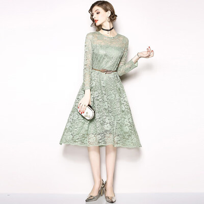 

2018 Autumn New Womens Lace Dresses Floral Crochet Hollow Out Vestidos Patchwork Casual Slim Office Party Dress