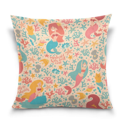 

ALAZA Throw Pillow Cover 16 X 16 inch Christmas Gift Cushion Cover with Mermaids Girls Printed Pillowcase