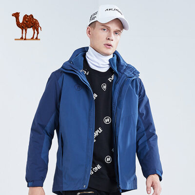 

Camel brand fashion outdoor windproof waterproof warm jacket mens three-in-one jacket P8W270709 iron gray blue ink blue L
