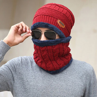 

Woollen hat for men winter fleece thickened wool knitted warm top hat for cycling windproof bib cap