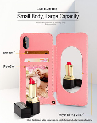 

2018 Hot Sales Lady Makeup Mirror With Card Pocket Phone Cases For samsung s8 plus Wallet TPU Business Dirt-Resistant Phone Cases