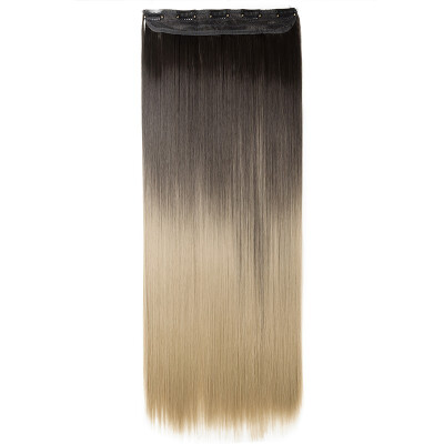 

Ombre Synthetic Fiber Clips in on Hair Extension 34 Full Head One Piece 5 Clips Long Silky Curly Wavy