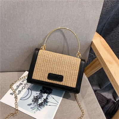 

2019 new simple contrast color portable woven bag fashion wild shoulder bag female Sen temperament chain Messenger bag