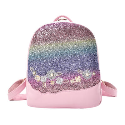 

Bling Glitter Shining Color Sequin Backpack Women Floral Travel School Bags