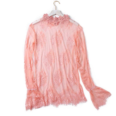 

Women Summer Lace Transparent Long Sleeve Solid Color Sexy Personality All-match Shirts
