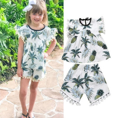 

Summer Kids Baby Girl Short Sleeve Tops ShirtTassel Short Pants Clothes Set