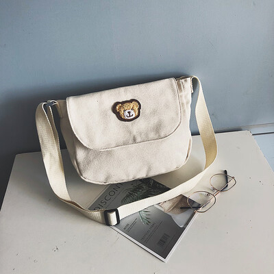 

Korea Harajuku ins simple vintage bear canvas messenger bag wild messenger bag girl backpack leisure college