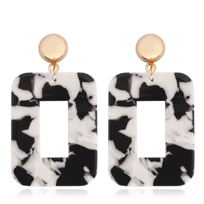 

Alloy Dangle Earrings with Cellulose AcetateResin Rectangle Golden Plated White 55x30mm