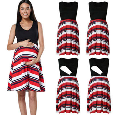 

Womens Floral Maternity Dress Nursing Clothes Breastfeeding A-line Short Dresses