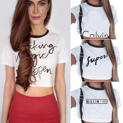 

Womens Summer Cotton Casual Pullover Print Coat Sports Blouse Crop Tops Short Sleeve Sportwear UK 6 8 10 12 14