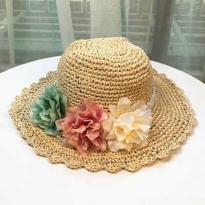 

Summer Baby Kids Girl Knitting Straw Hat Flower Bucket Cap Sun Hats Holiday