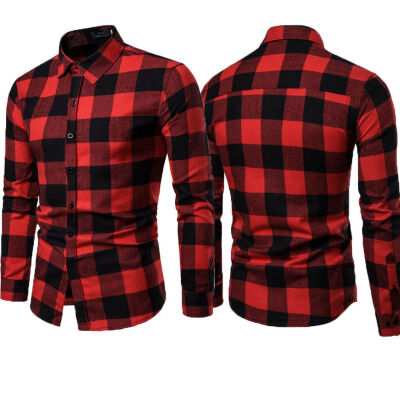 

New Mens Long Sleeve Plaid Shirts Flannel Bisiness Dress Shirt Tops T-shirt