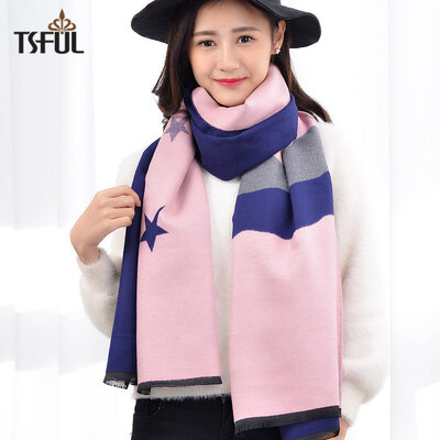

Tsful scarf female winter new bib large shawl long thick warm thick wear dual-use casual wild TSO571WJC Xingyue - Bao blue powder