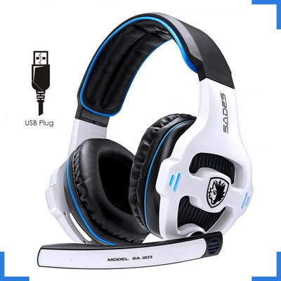 

Professional Stereo 71 Surround USB Gaming Headphone Wired Headset with Mic Headband White Red