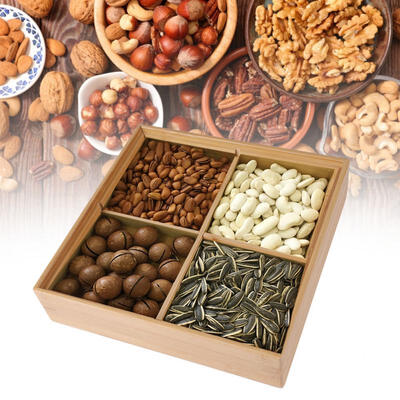 

Greensen Bamboo Four Grids Eco-friendly Dried Fruit Tray Snack Plate Holder for Home