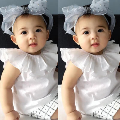 

0-3Y Kids Baby Girl Summer Short Sleeve Blouse Ruffle Collar Tops Shirts White