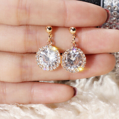 

2019 new brand design minimalist gold&silver tear-shaped zircon earrings for women