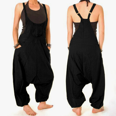 

Starmoon Women Casual Sleeveless Solid Jumpsuit Drop Crotch Loose Pocket Strap Jumpsuit