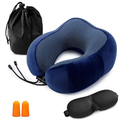 

Travel Pillow Memory Foam Neck Pillow Neck Head Support Pillow with Waterproof Travel Bag Eye Mask&Ear Plugs for Airplane Cars