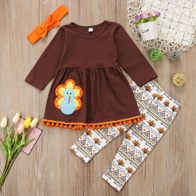 

Holidays Kids Baby Girls Outfits Clothes T-shirt Tops DressLong Pants Set Xmas