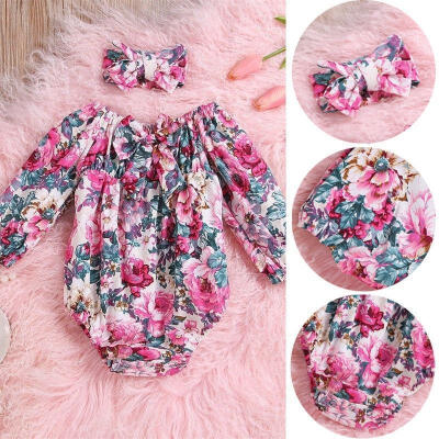 

Infant Baby Girls Cute Floral Long Sleeve Romper Jumpsuit Bodysuit Headband Clothes Outfit Set 0-12m