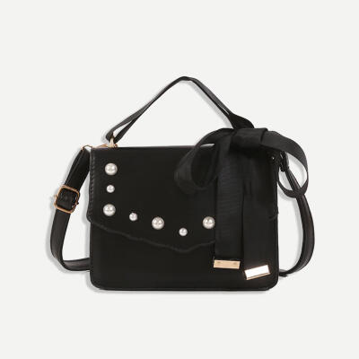 

Pearls Silk Shoulder Handbags Women PU Leather Crossbody Top-handle Bags