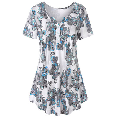 

Nomeni Womens Short Sleeve Print Tops Ladies Casual Flare Tunic Blouse Shirt