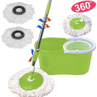 

Magic Floor Mop 360Â°Bucket 2 Heads Microfiber Rotating Head Green