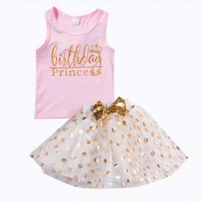 

Kid Baby Girl Birthday Outfit Top T-shirt Party Skirt Princess Dress Set Clothes