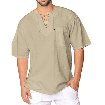 

Mens Half Sleeve Linen Shirt Loose Summer Casual V-Neck Shirts Tops M-2XL Tee