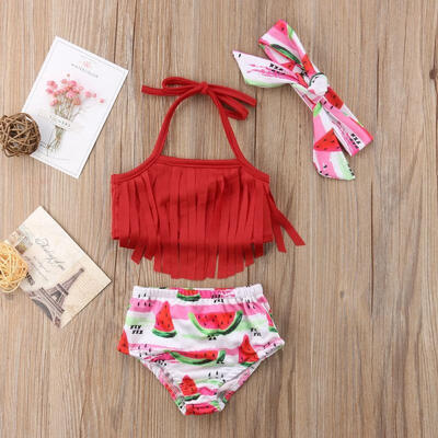 

Summer Newborn Baby Girl Tassel Bikini Suit Swimwear Fruits Outfits Set Clothes
