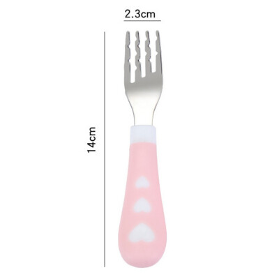 

1 pcs Stainless Steel Children Tableware Round Spoon Fork Cartoon Spoon Fork Set