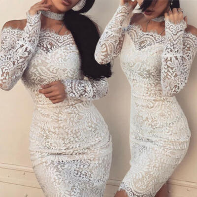 

Sexy Womens Summer Lace Long Sleeve Party Evening Cocktail Short Mini Dress Hot