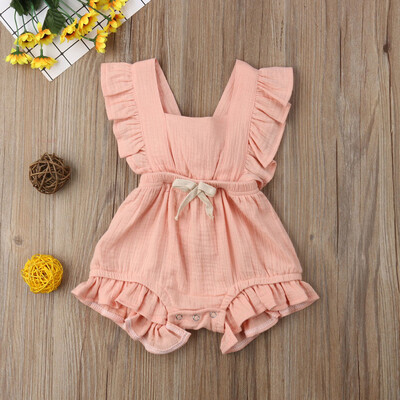 

Newborn Infant Baby Girls Color Solid Ruffles Backcross Romper Bodysuit Outfits