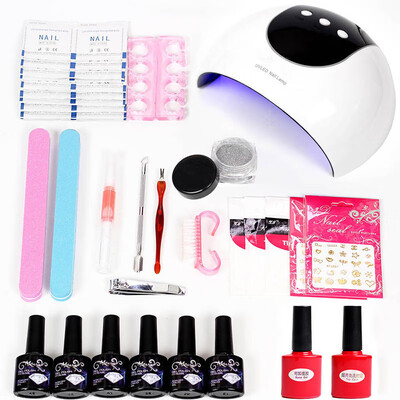 

NAIL ART BASE TOOL UV Lamp & 6 Color soak off Gel nail base gel top coat gel glitter nail polish kit Manicure gel varnish set