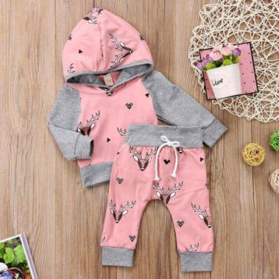 

Cute Newborn Baby Boys Girls Deer Hooded Tops Pants Harem Outfits Set Clothes
