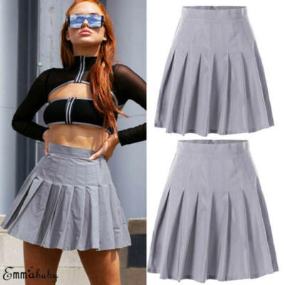 

Women Sexy High Waist Pleated Reflective Skirt Night Club Party Short Mini Dress