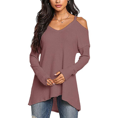 

Starmoon Womens Casual V-neck Tops Long Sleeve Cold Shoulder T Shirt Tee Blouse