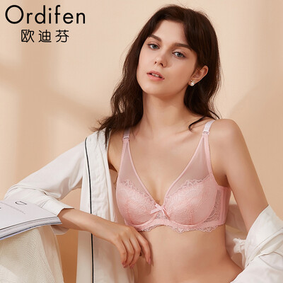 

Ou Difen thin section bra 2018 new ladies sexy large size underwear women gathered bra lace breathable thin bra bra XB8357 clear purple 3885B