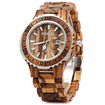 

BEWELL ZS-100BG Wooden Men Quartz Watch with Luminous Hands 30M Water Resistance