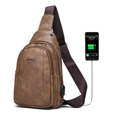 

Jeep chest bag mens retro fashion shoulder bag Messenger bag multi-function casual mens bag charging new small backpack